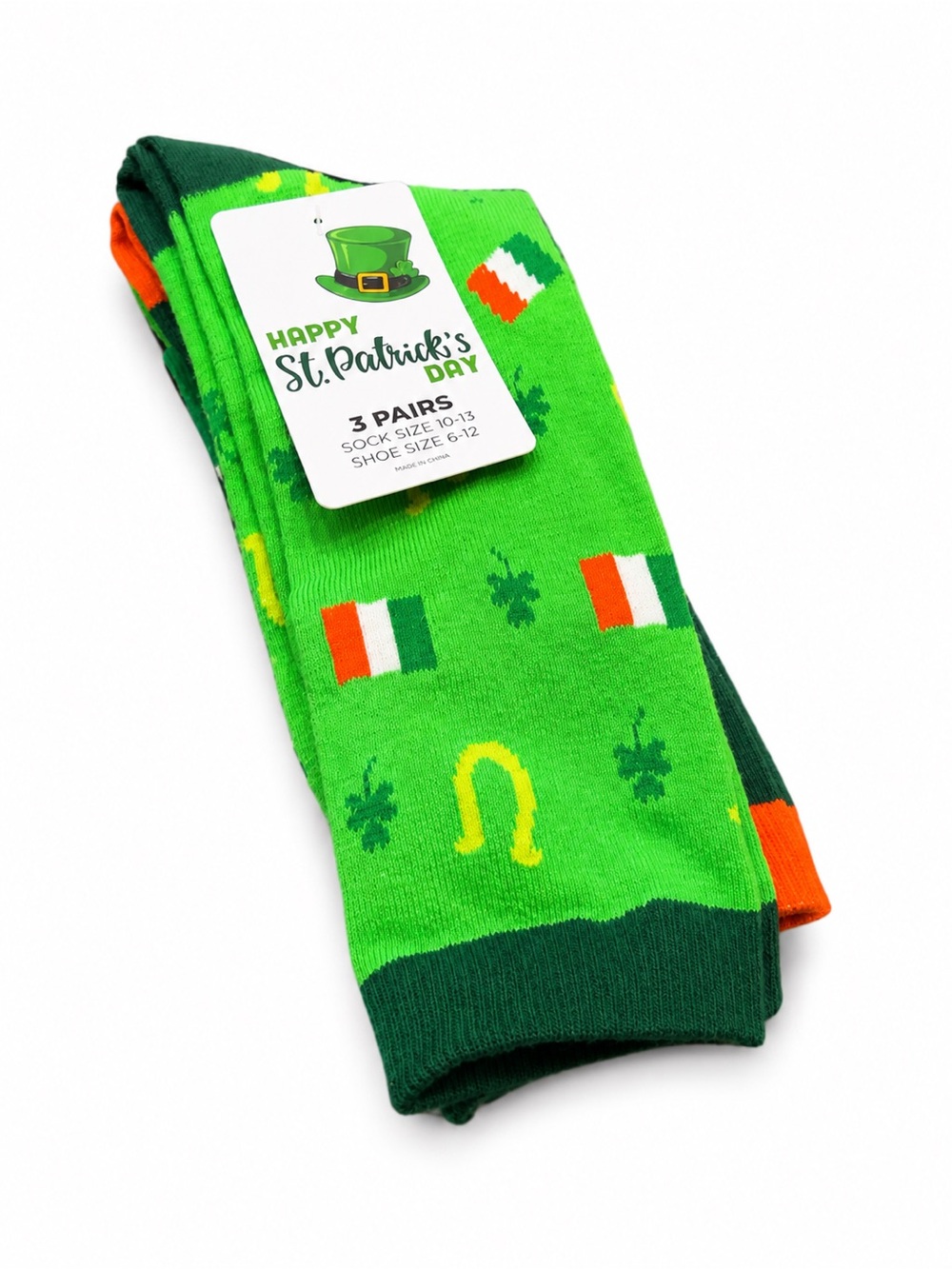 NWT St Patrick’s Day 3 Pair Socks Green Beer Shamrock Irish Lucky
